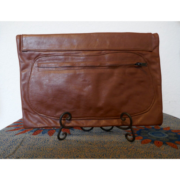Vintage Brown Leather Envelope Strapless Unisex Clutch Bag 9" x 13" Boho Hippie - Picture 5 of 14